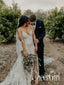 Spaghetti Straps Deep V Neck Wedding Gown High Slit Ivory Lace Wedding Dress AWD1641