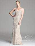Spaghetti Straps Full Geometric Graphic Beadings Orangza Sweet-Heart Neck Mermaid Long Prom Dress ARD2586-SheerGirl