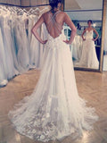 Spaghetti Straps Ivory Wedding Dresses Appliques Cross Back Wedding Gowns AWD1608-SheerGirl