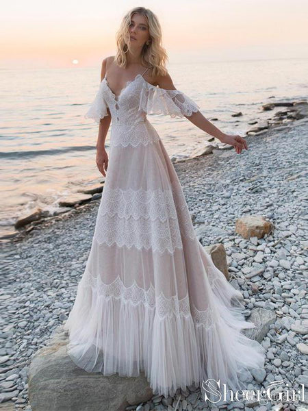 Spaghetti Straps Off Shoulder Lace Wedding Gowns Ivory Tulle V Neck Wedding Dresses AWD1612 Spaghetti Straps Off Shoulder Lace Wedding Gowns Ivory Tulle V Neck Wedding Dresses AWD1612