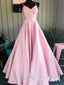 Spaghetti Straps Pink Satin Formal Dresses Pleated Bodice Simple Prom Dresses ARD2474