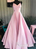 Spaghetti Straps Pink Satin Formal Dresses Pleated Bodice Simple Prom Dresses ARD2474-SheerGirl