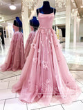 Spaghetti Straps Satin Bodice 3D Flowers Ball Gown with Back Lace Up Long Prom Dress ARD2620-SheerGirl
