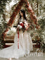 Correas espaguetis ver a través del corpiño vestido de novia encaje francés apliques una línea vestidos de novia AWD1648 