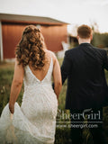 Spaghetti Straps Sheath Boho Wedding Dress Rustic Lace Wedding Dresses AWD1806-SheerGirl
