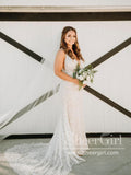 Spaghetti Straps Sheath Boho Wedding Dress Rustic Lace Wedding Dresses AWD1806-SheerGirl