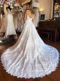 Spaghetti Straps Sweetheart Neck A Line Wedding Dress Tulle Bridal Gown with High Slit AWD1903-SheerGirl