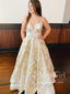 Spaghetti Straps V Neck Jaquard Ball Gown with Jewered Sash Prom Dress ARD2805