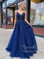 Spaghetti Straps V Neckline Appliqued Ball Gown with Back Lace Up Long Prom Dress ARD2599