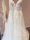 Spaghetti Straps Vintage Lace Wedding Dress with Sweetheart Neckline AWD1820-SheerGirl