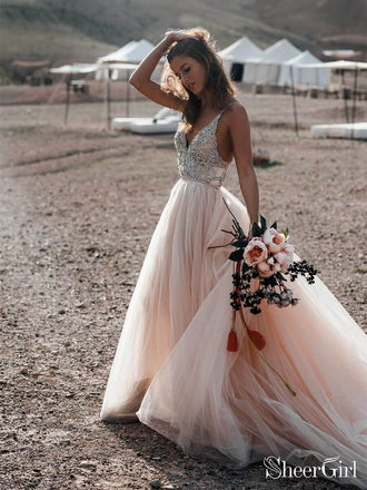 Illusion Neckline Vintage Lace Ball Gown Wedding Dress AWD1862 – SheerGirl
