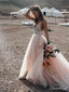 Vestidos de novia de champán con cuentas brillantes, vestido de novia sin espalda de línea AWD1340 