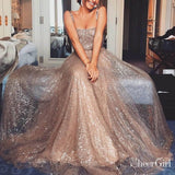 Sparkle Champagne Gold Long Prom Dresses with Straps ARD2101-SheerGirl