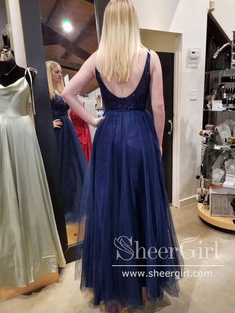 Sparkly Beaded Bodice Prom Dresses Long Tulle Floor Length Prom Gown ARD2703-SheerGirl