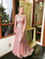 Třpytivé růžové dlouhé plesové šaty s rukávy ARD2226