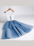 Sparkly Bodice Simple Tulle V Neck Homecoming Dress with Rhinestones Sash ARD2653-SheerGirl