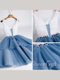 Sparkly Bodice Simple Tulle V Neck Homecoming Dress with Rhinestones Sash ARD2653-SheerGirl