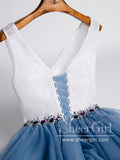 Sparkly Bodice Simple Tulle V Neck Homecoming Dress with Rhinestones Sash ARD2653-SheerGirl