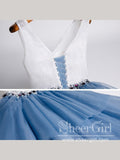 Sparkly Bodice Simple Tulle V Neck Homecoming Dress with Rhinestones Sash ARD2653-SheerGirl