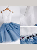 Sparkly Bodice Simple Tulle V Neck Homecoming Dress with Rhinestones Sash ARD2653-SheerGirl