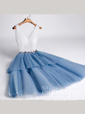 Sparkly Bodice Simple Tulle V Neck Homecoming Dress with Rhinestones Sash ARD2653-SheerGirl