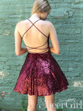 Sparkly Burgundy Homecoming Dresses Backless A-line Mini Party Dress ARD2443-SheerGirl