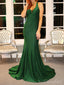 Třpytivé smaragdově zelené šaty na ples mořské panny s výstřihem do V ARD2149