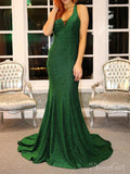 Sparkly Emerald Green Mermaid Prom Dresses V Neck Pageant Dress ARD2149-SheerGirl
