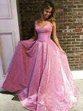 Sparkly Pink Long Prom Dresses with Pocket Shiny Princess Ball Gown ARD1878-SheerGirl