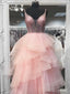 Sparkly Pink Tiered Skirt Prom Dresses Beaded Ball Gown ARD2152