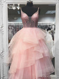Sparkly Pink Tiered Skirt Prom Dresses Beaded Ball Gown ARD2152-SheerGirl
