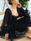 Sparkly Puffy Long Sleeves Square Neckline Fitted Short Homecominig Dress ARD2650