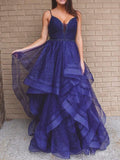 Sparkly Royal Blue Prom Dresses Spaghetti Strap V Neck Prom Dress ARD2221-SheerGirl