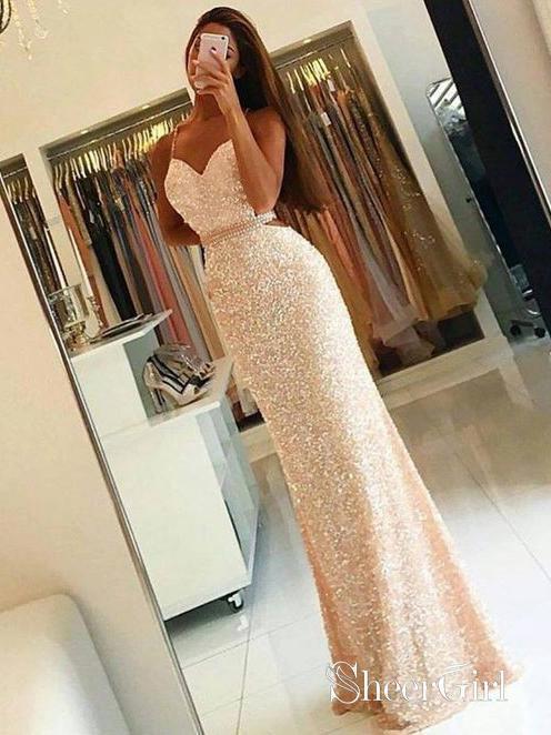 Sparkly Sequin Mermaid Prom Dresses Sexy Backless Sheath Gold Shiny Prom Dress ARD1413-SheerGirl