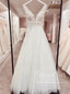 Sparkly Tulle Bridal Gown Floral Vintage Lace V Neck Wedding Dress AWD1894