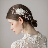 Spray Crystal Berry Bridal Comb with 3D Organza Flower ACC1107-SheerGirl