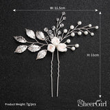 Sprig Floral Silver Bridal Hairpin Pear and Crystals ACC1158-SheerGirl