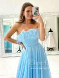Strapless A Line Prom Gown Floor Length Chiffon Prom Dress with Feather ARD2683-SheerGirl