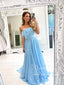 Strapless A Line Prom Gown Floor Length Chiffon Prom Dress with Feather ARD2683