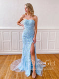 Strapless Appliqued Mermaid High Slit Long Prom Dress with Sweep Train ARD2617-SheerGirl