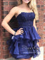 Strapless Appliqued Short Prom Dress Layered Navy Blue Homecoming Dress ARD2825