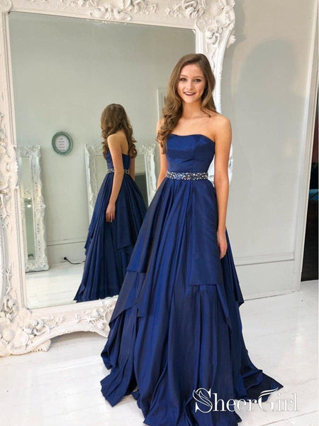 Strapless Beaded Prom Dresses Navy Blue Formal Dress |Sheergirl.com –  SheerGirl