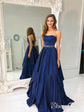 Strapless Asymmetric Beaded Prom Dresses Navy Blue Quinceanera Dress APD3332-SheerGirl