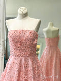 Strapless Beaded Appliqued Pink Long Prom Dresses Quinceanera Dress APD3331-SheerGirl