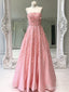 Růžové dlouhé plesové šaty zdobené korálky bez ramínek Šaty Quinceanera APD3331 