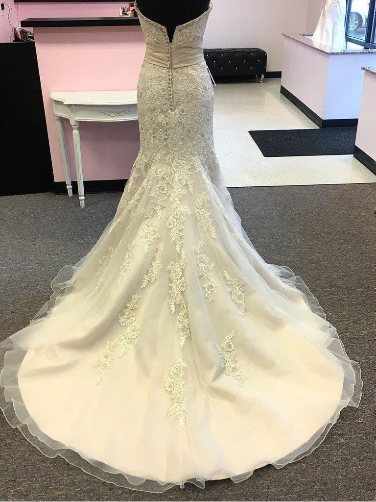 Strapless Beaded Wedding Dresses Trumpet Lace Sweetheart Wedding Gowns SWD0069 Strapless Beaded Wedding Dresses Trumpet Lace Sweetheart Wedding Gowns SWD0069