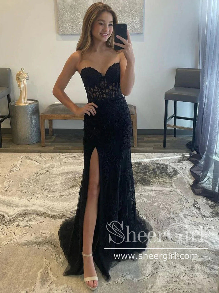 Strapless Black Mermaid Prom Dresses Corset Back Pageant Formal Dress ARD2899-SheerGirl