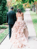 Strapless Blush Pink Ball Gown Wedding Dresses Organza Ruffle Wedding Dress AWD1280-SheerGirl