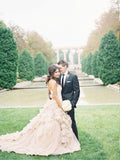 Strapless Blush Pink Ball Gown Wedding Dresses Organza Ruffle Wedding Dress AWD1280-SheerGirl
