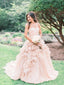 Vestido de novia sin tirantes color rosa rubor vestido de novia con volantes de organza AWD1280 